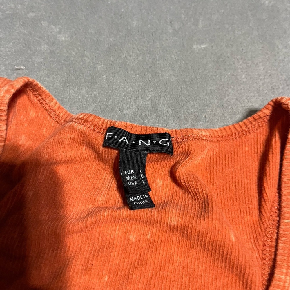 Y2K‎ Fang Ribbed Slim Tank Top Womens Large Orange Cotton Fairy Preppy 90s - Picture 4 of 5
